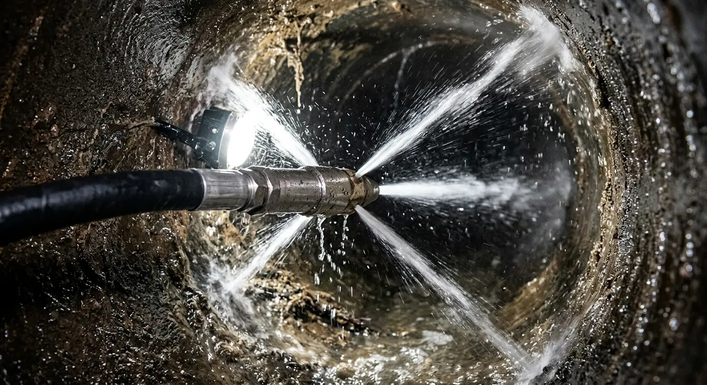 High-pressure hydro jetting nozzle cleaning sewer pipe for Storm Drain Cleaning in Lakeside